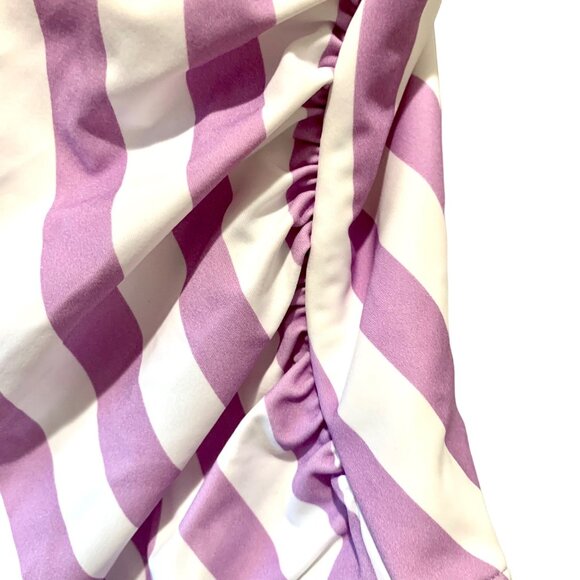 Kona Sol Plus One Piece Purple Stripe Print V-Neck High Leg Swim Suit 24W Plus - Picture 5 of 10